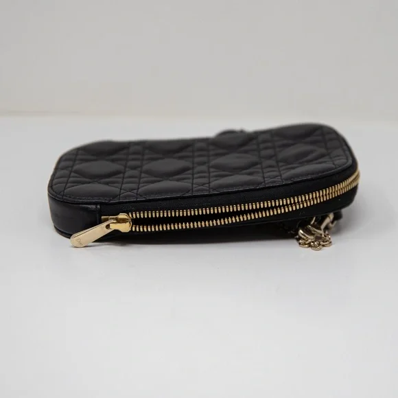 Christian Dior Lady Call'in Phone Holder Crossbody Shoulder Leather Purse Bag